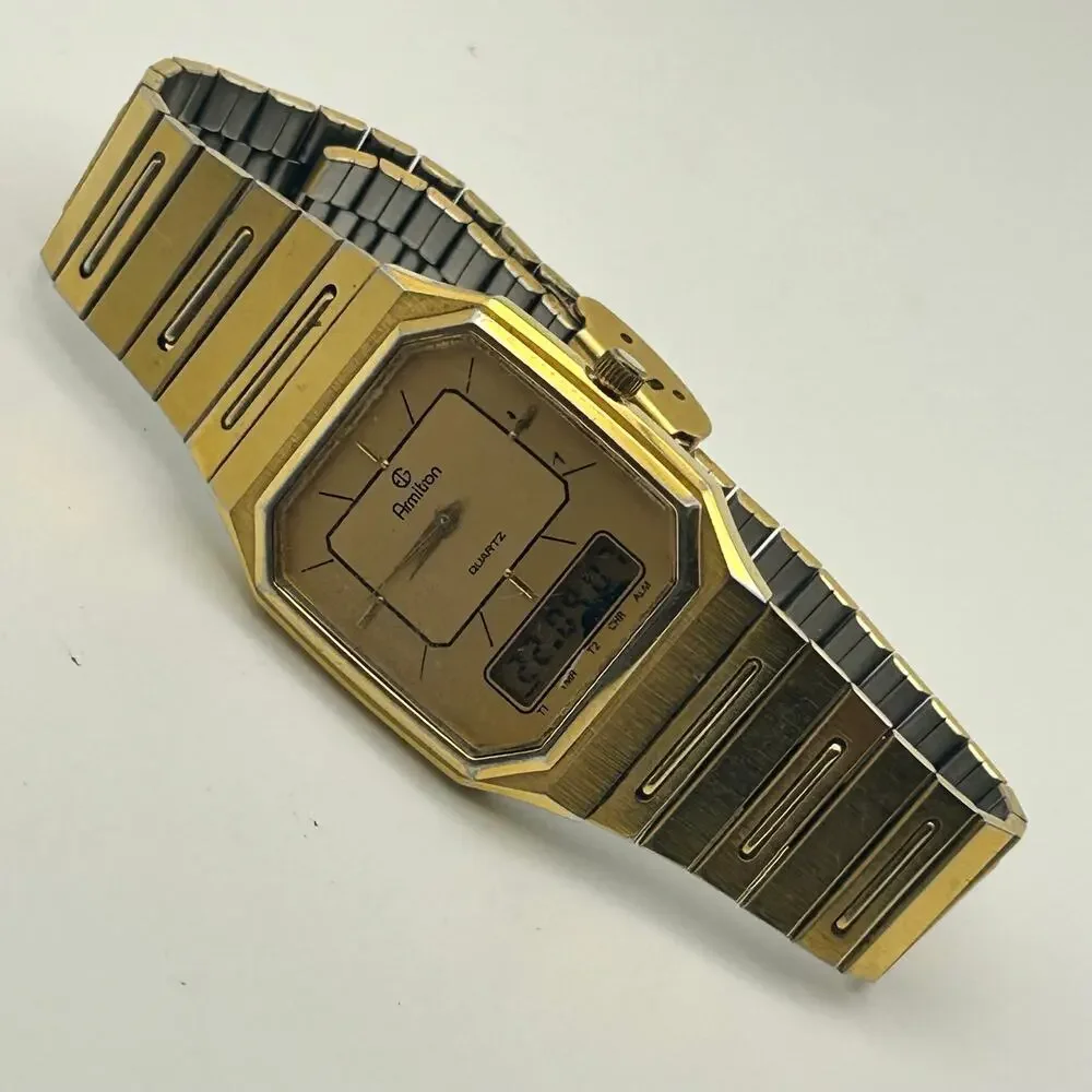 Armitron Gold Tone Octagonal Case Analog-digital Watch Working New Battery